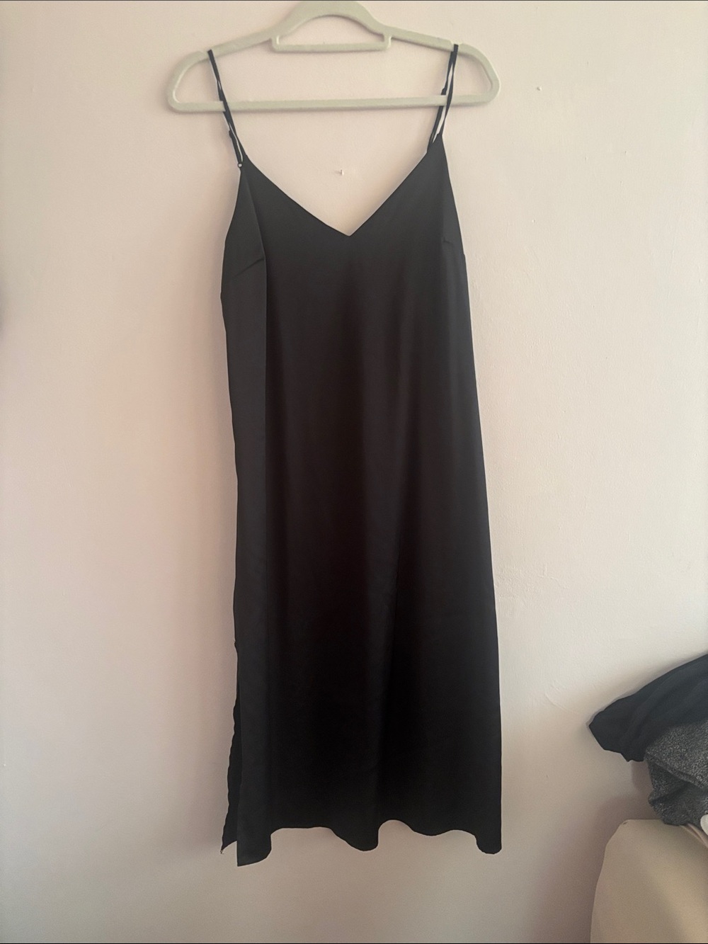 Black Slip Midi Dress with V-Neck